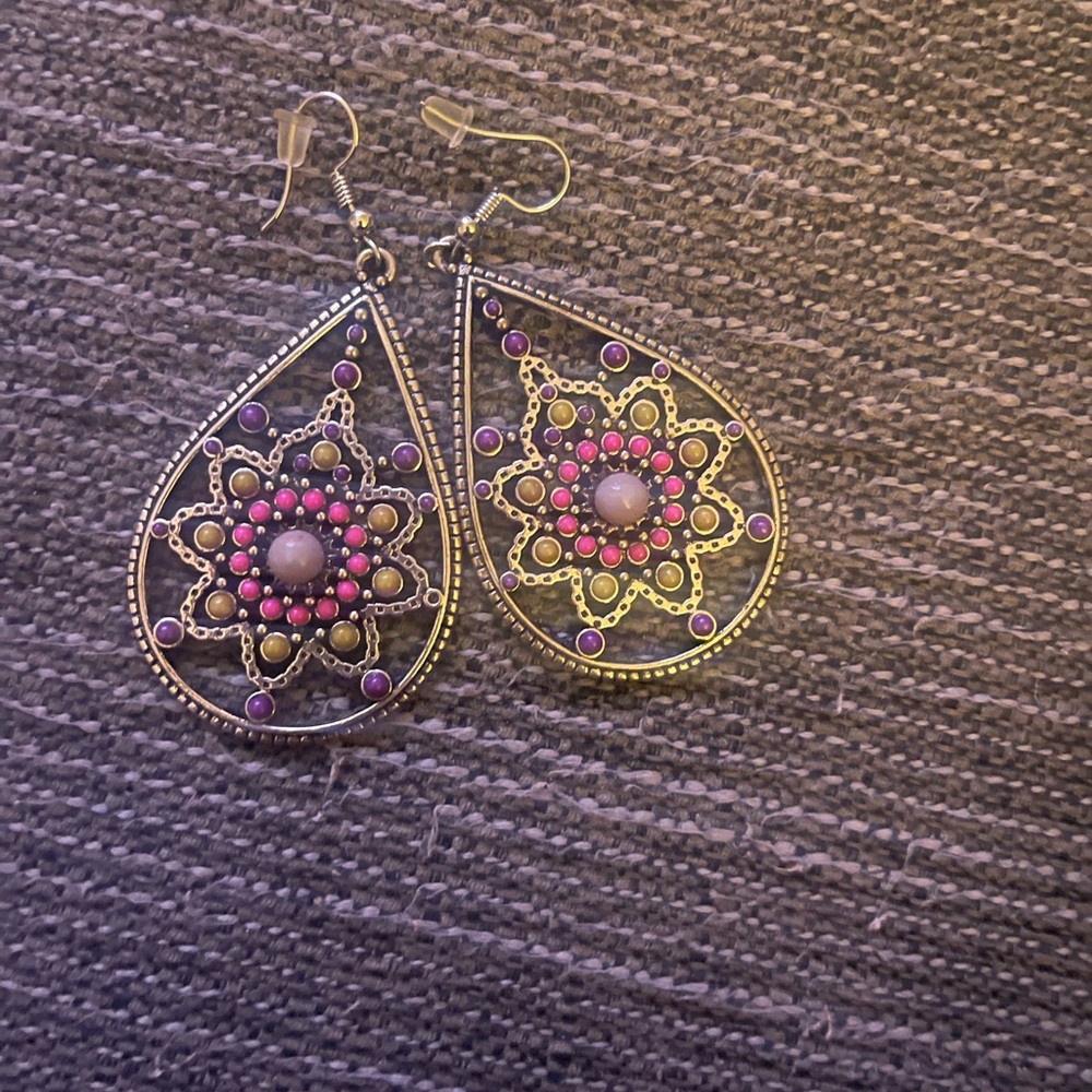 Elegant Pink and Purple Teardrop Earrings